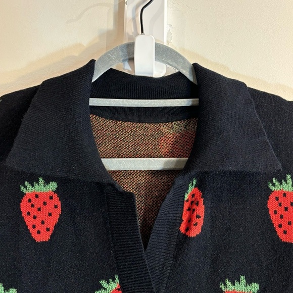 CIDER Sz 0XL Dress Polo Style Collar Strawberry Pattern Knit Short Sleeve NEW - Picture 3 of 10